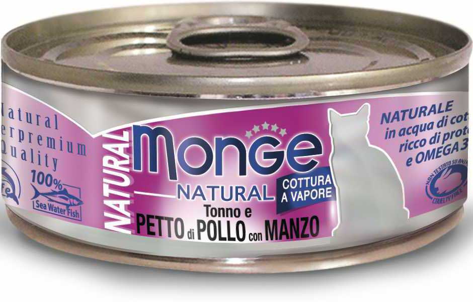 Image monge Консервы для кошек с тунцом, курицей и говядиной Cat Natural Tonno di Pollo con Manzo (80 г)