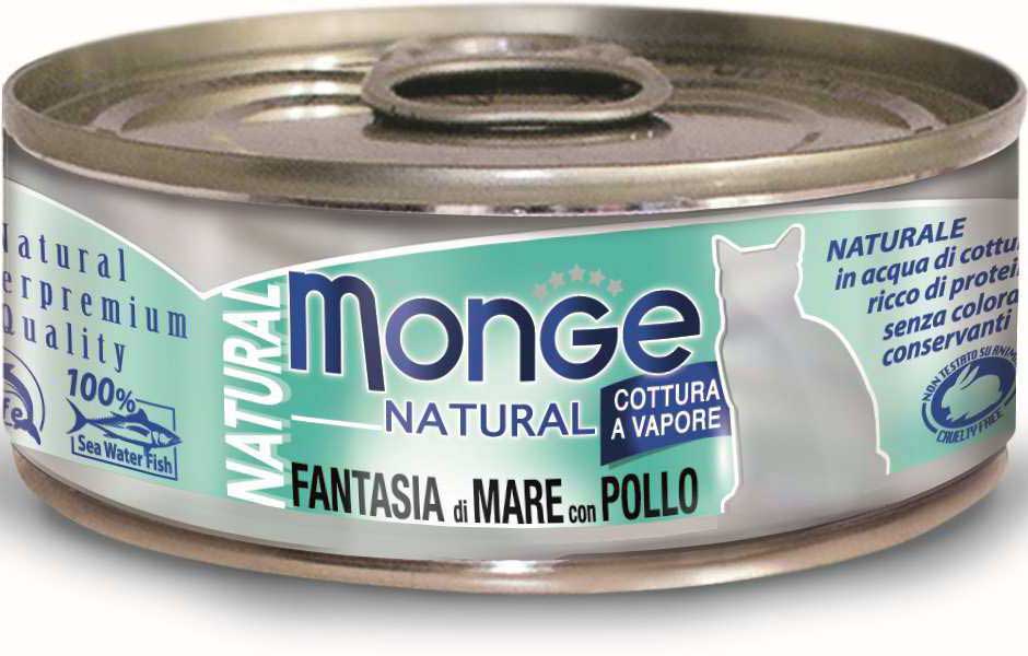 Image monge Консервы для кошек с морепродуктами и курицей Cat Natural Fantasia di Mare con Pollo (80 г)