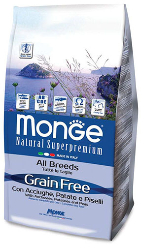 Image сухой корм для собак Monge Grain Free беззерновой анчоусы с картофелем и горохом 12 кг