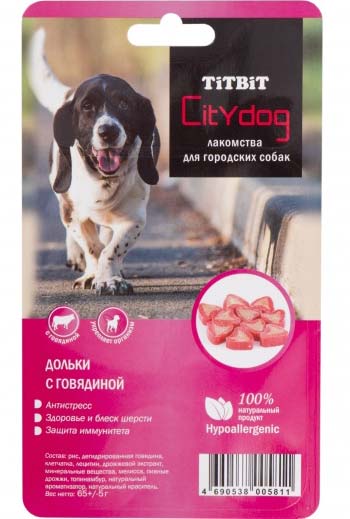 Image titbit Лакомство для собак малых пород &quot;Снек City Dog дольки с говядиной&quot; (70 г)