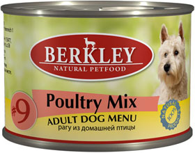 Image berkley Консервы для взрослых собак рагу из птицы: цыпленок, индейка и утка Adult Poultry Mix №9 (200 г)