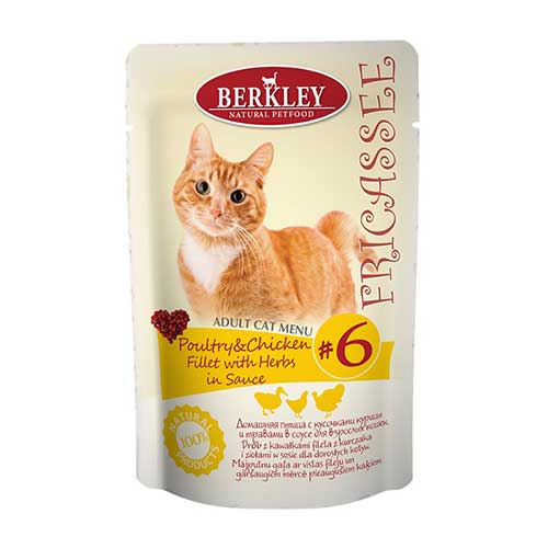 Image berkley Fricassee Консервы для кошек в соусе с домашней птицей, курой Adult Menu Poultry&Chicken №6 (85 г)