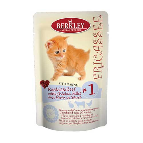 Image berkley Fricassee Консервы для котят в соусе с кроликом, говядиной, курой Kitten Menu Rabbit&Beef №1 (85 г)