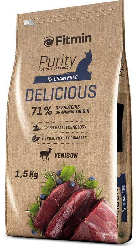 Image fitmin CAT PURITY Сухой беззерновой корм для взрослых кошек с дичью Delicious (1,5 кг)