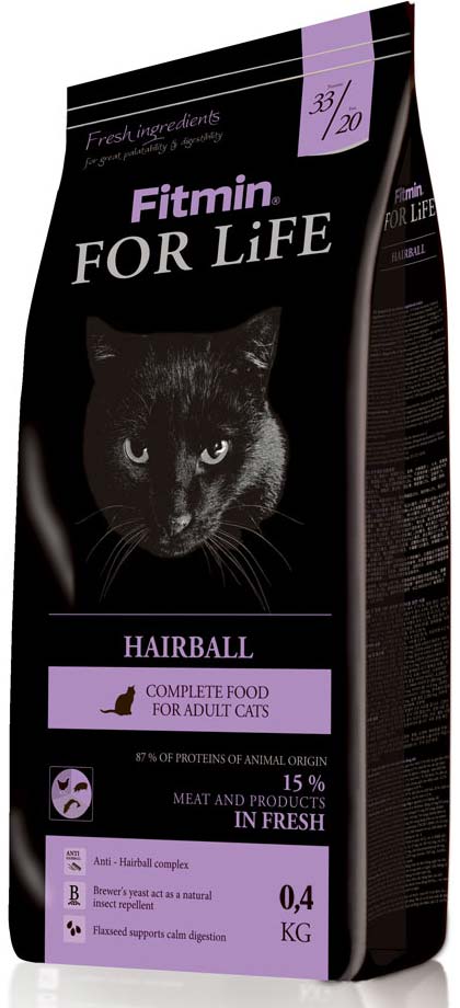 Image fitmin FOR LiFE Сухой корм для длинношерстных кошек Hairball (0,4 кг)