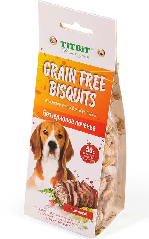 Image titbit Лакомство для собак &quot;Печенье беззерновое с телятиной&quot; Grain Free (100 г)