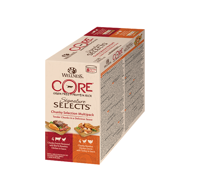 Image wellness Core Multipack Консервы для кошек &quot;Аппетитные кусочки куриного филе в соусе&quot; ассорти 8 шт. Signature Selects (632 г)