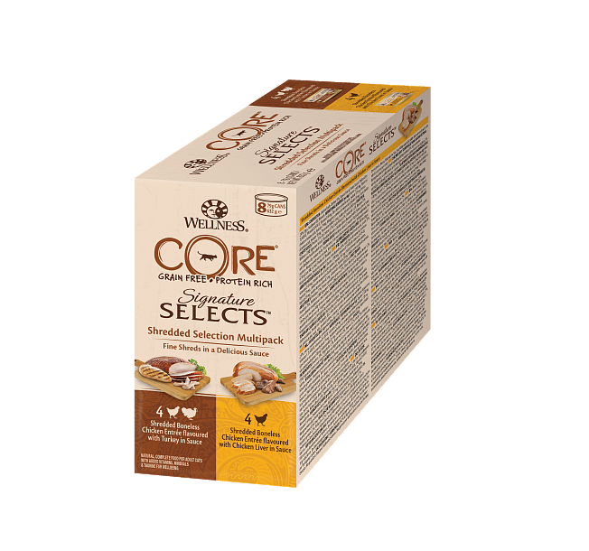 Image wellness Core Multipack Консервы для кошек &quot;Измельченное куриное филе в соусе&quot; ассорти 8 шт. Signature Selects (632 г)