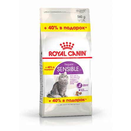 Image увеличенная упаковка Royal Canin Sensible Сухой корм для взрослых кошек с чувствительным пищеварением (400 гр + 160 гр), 560 гр