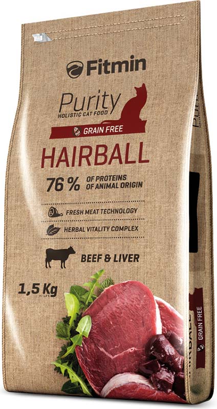 Image fitmin CAT PURITY Сухой беззерновой корм для взрослых длинношерстных кошек Hairball (0,4 кг)