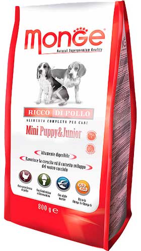 Image monge Сухой корм для щенков мелких пород с курицей Dog Mini Puppy&Junior (0,8 кг)