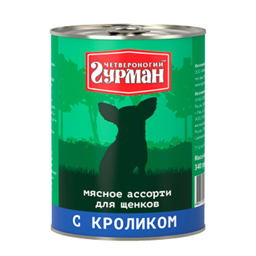 Image четвероногий Гурман Консервы для щенков с кроликом &quot;Мясное ассорти&quot; (100 г)