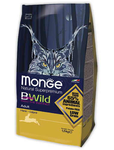 Image monge Сухой корм для взрослых кошек с мясом зайца BWild Adult Hare (1,5 кг)