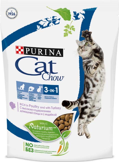 Image purina Cat Chow Сухой корм для кошек 3 в 1: профилактика МКБ, зубного камня, вывод шерсти Feline (1,5 кг)