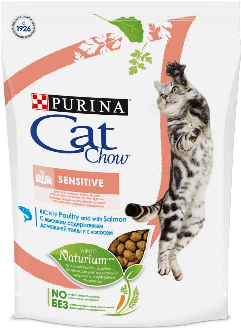 Image purina Cat Chow Сухой корм для кошек с чувствительным пищеварением с лососем и рисом Sensitive (1,5 кг)