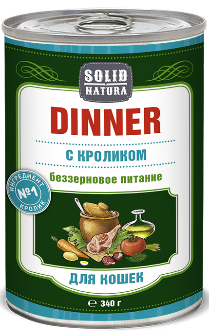 Image влажный корм для кошек Solid Natura Dinner Кролик 0,34 кг