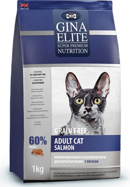 Image gina ELITE Сухой беззерновой корм для взрослых кошек с лососем Grain Free Adult Cat Salmon (15 кг)