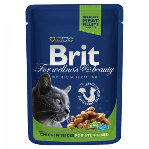 Image brit Premium Chicken Slice for Sterilize влажный корм для стерилизованных кошек с курицей 24 шт х 100 гр