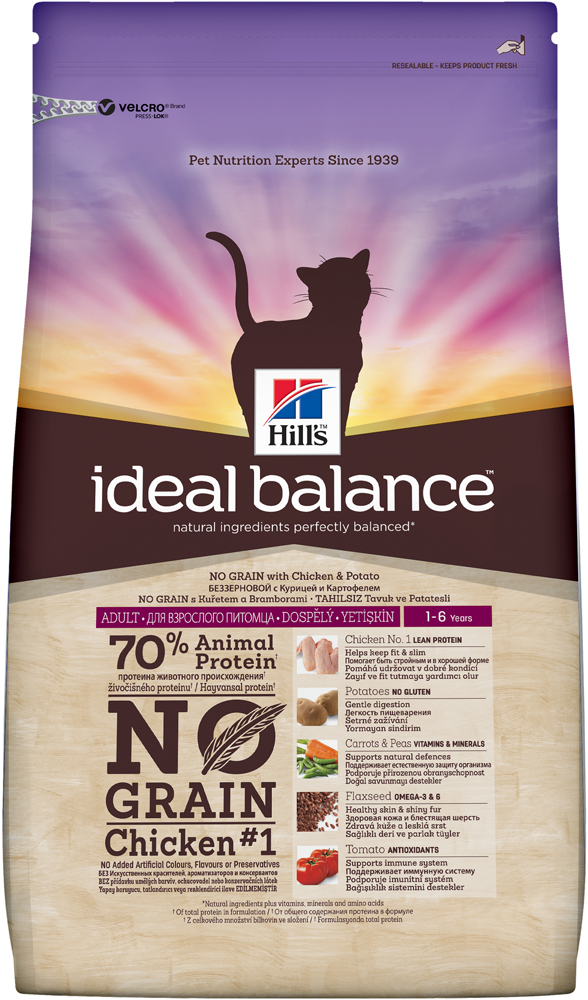 Image сухой корм для кошек Hills Ideal Balance Feline Adult No Grain with Fresh Chicken & Potato 2 кг