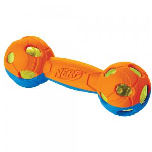 Image игрушка для собак Nerf Гантель двухцветная светящаяся - 17,5 см