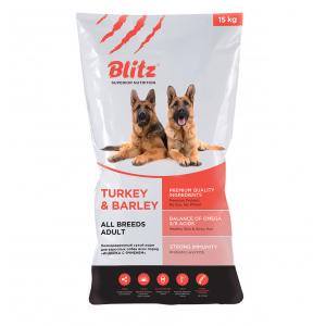 Image сухой корм Blitz Adult Turkey & Barley для собак с индейкой и ячменем - 15 кг