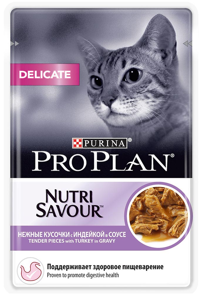 Image влажный корм для кошек Purina Pro Plan NutriSavour Delicate Feline with Turkey pouch 0,085 кг