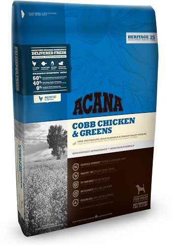 Image acana Сухой беззерновой корм для собак с курицей и зеленью Cobb Chicken&Greens HERITAGE (0,34 кг)