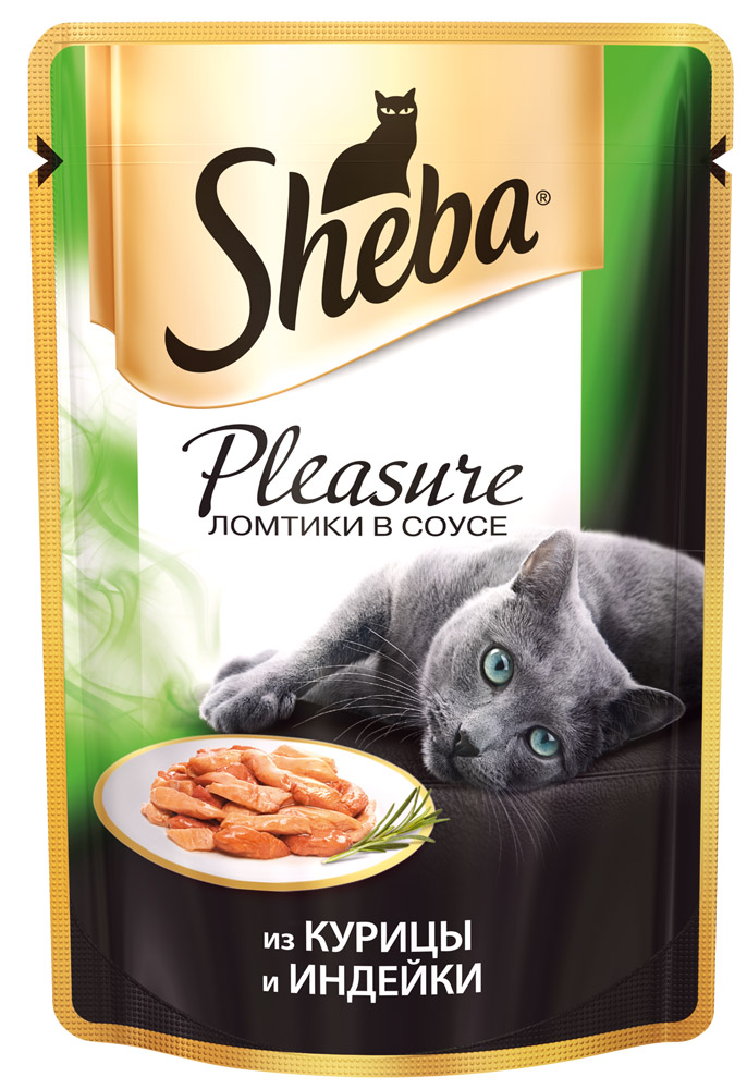 Image влажный корм для кошек Sheba Pleasure курица с индейкой в соусе пауч 0,085 кг