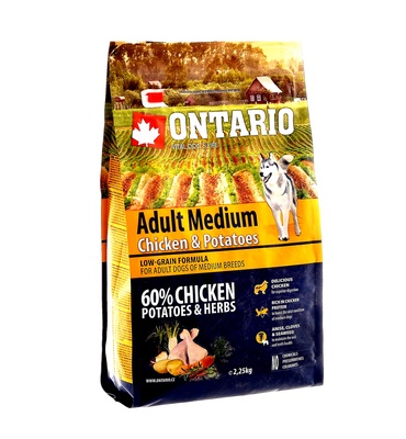 Image ontario Сухой корм для взрослых собак средних пород с курицей и картофелем Adult Medium Chicken&Potatoes (2,25 кг)