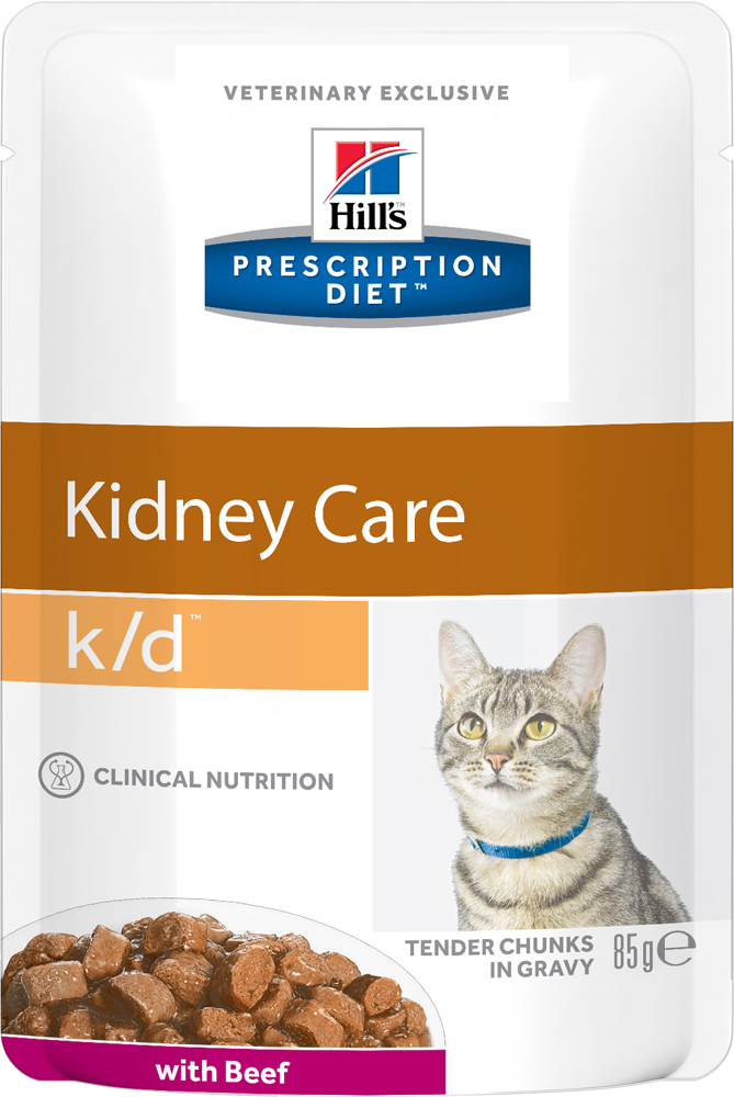 Image влажный корм Hills Prescription Diet k/d Feline with Beef Pouch диета для кошек 0,085 кг