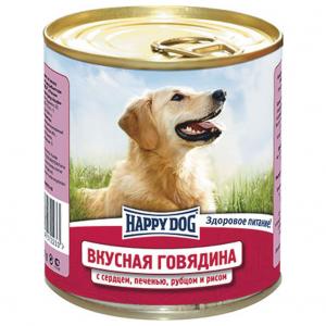 Image влажный корм Happy Dog Вкусная Говядина с рисом, сердцем, печенью и рубцом для взрослых собак всех пород - 750 г