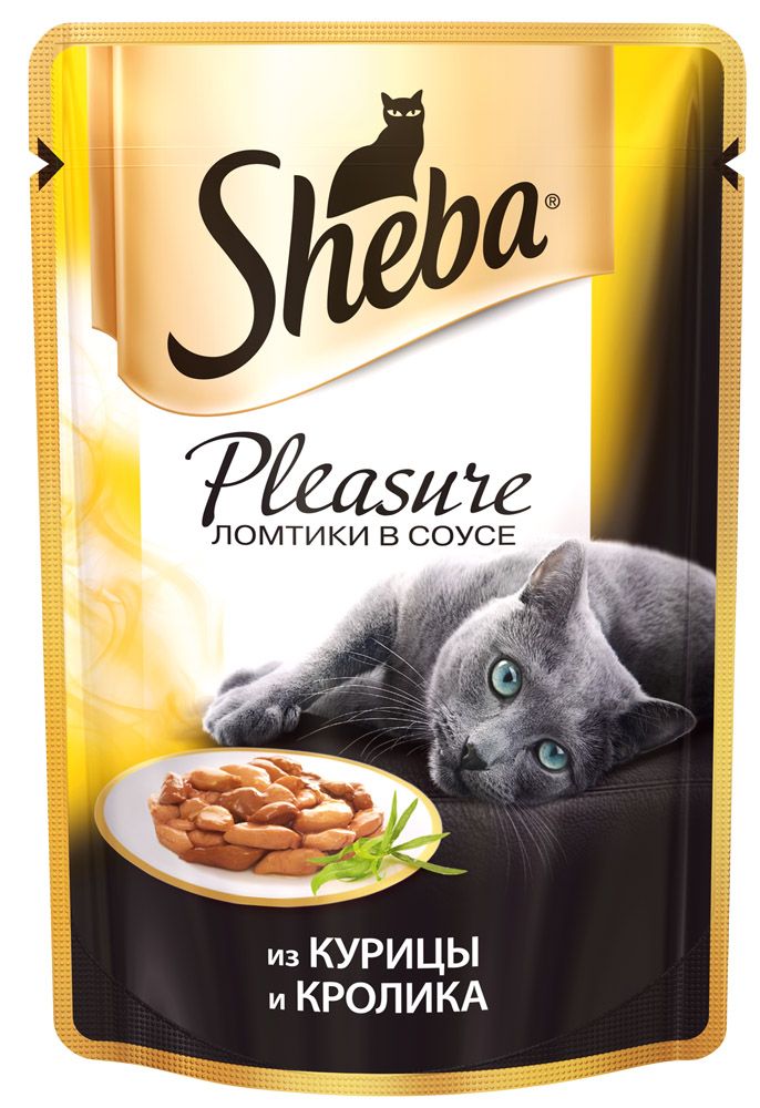 Image влажный корм для кошек Sheba Pleasure курица с кроликом в соусе пауч 0,085 кг