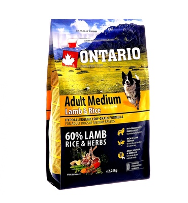 Image ontario Сухой корм для взрослых собак средних пород с ягненком и рисом Adult Medium Lamb&Rice (2,25 кг)