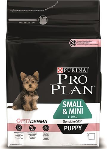 Image purina Pro Plan Сухой корм для щенков мелких и карликовых пород с чувствительной кожей с лососем и рисом Puppy Small&Mini Sensitive Skin Opti Derma (3 кг)