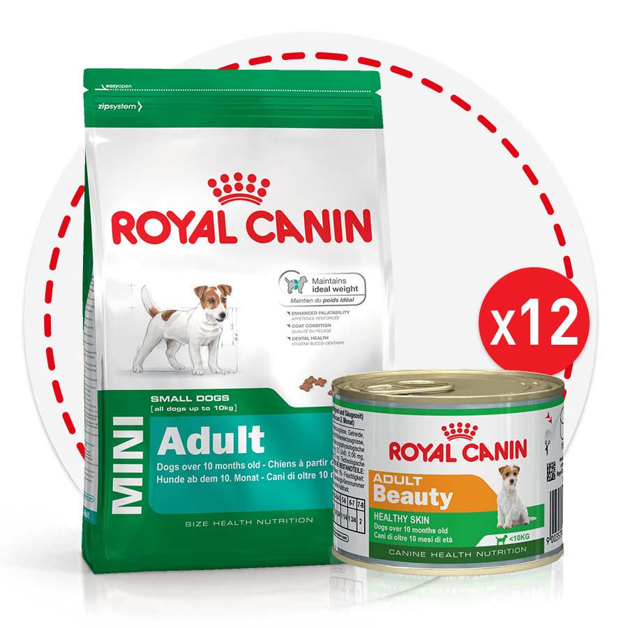 Image сухой корм для собак Royal Canin Mini Adult 8кг + консервы 12шт Adult Beauty 0,195 кг