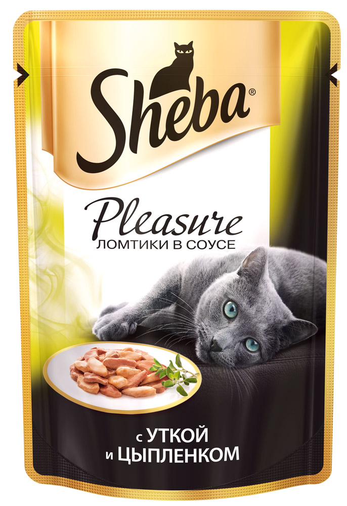 Image влажный корм для кошек Sheba Pleasure утка с цыпленком в соусе пауч 0,085 кг