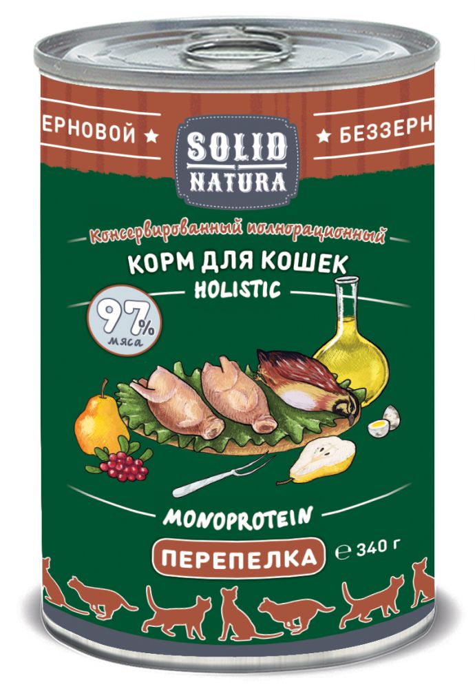 Image влажный корм для кошек Solid Natura Holistic Перепёлка 0,34 кг