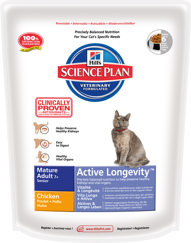 Image сухой корм для кошек Hills Science Plan Active Longevity Mature Adult +7 Chicken 0,3 кг