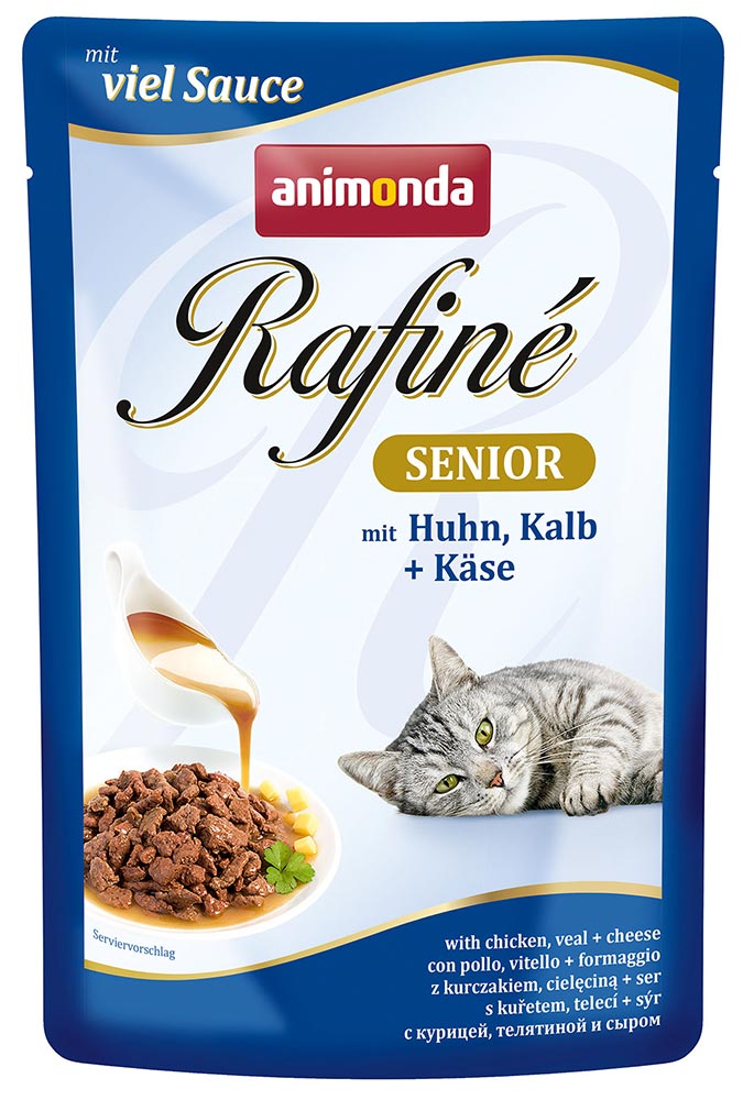 Image влажный корм для кошек Animonda Rafine Soupe Senior пауч коктейль из курицы телятины и сыра для пожилых 0,1 кг