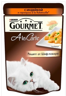 Image влажный корм для кошек Gourmet A la Carte пауч Индейка с зеленым горошком и морковью а-ля Рататуй 0,085 кг