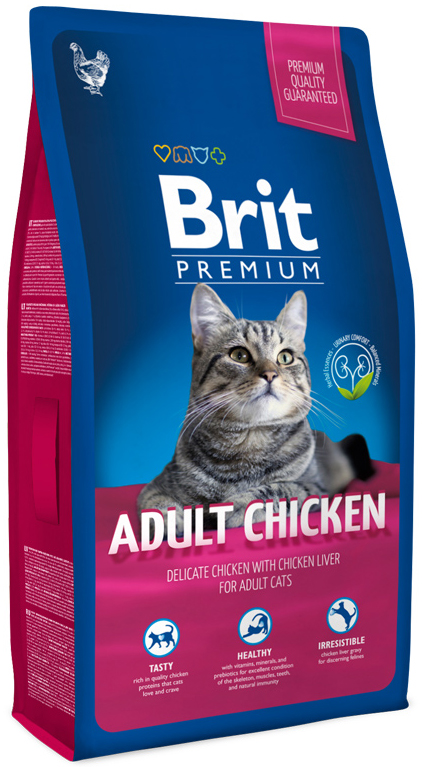 Image сухой корм для кошек Brit Premium Cat Adult Chicken 8 кг