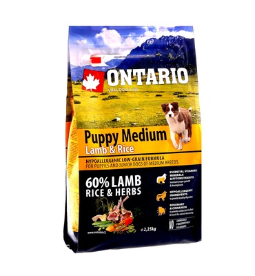 Image ontario Сухой корм для щенков средних пород с ягненком и рисом Puppy Medium Lamb&Rice (0,75 кг)