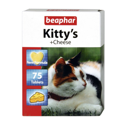 Image beaphar Kitty's + Cheese Витаминизированное лакомство для кошек (с сыром), 75 таблеток