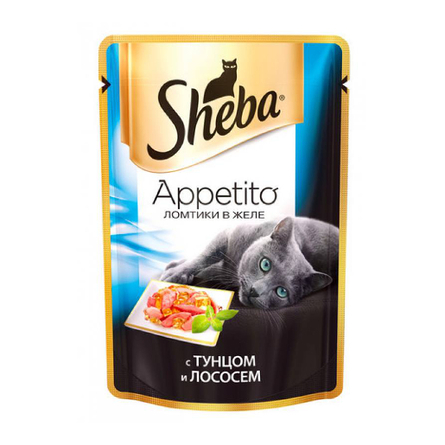 Image sheba Appetito Кусочки филе в желе для взрослых кошек (с тунцом и лососем), 85 гр