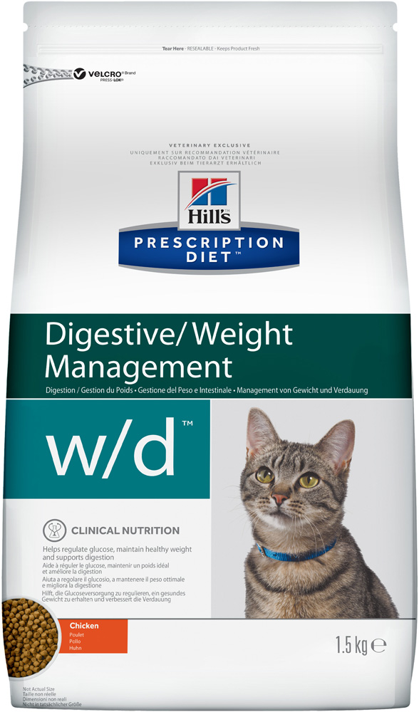 Image сухой корм Hills Prescription Diet w/d Feline Low Fat Diabetes Colitis диета для кошек 1,5 кг