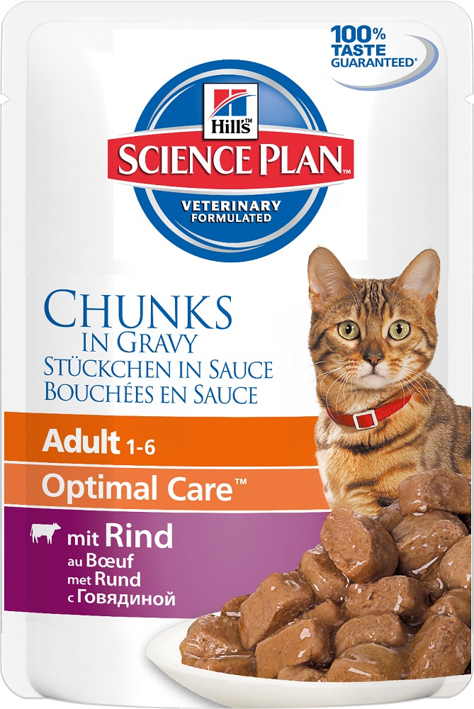 Image влажный корм для кошек Hills Science Plan Feline Adult with Beef Pouch 0,085 кг