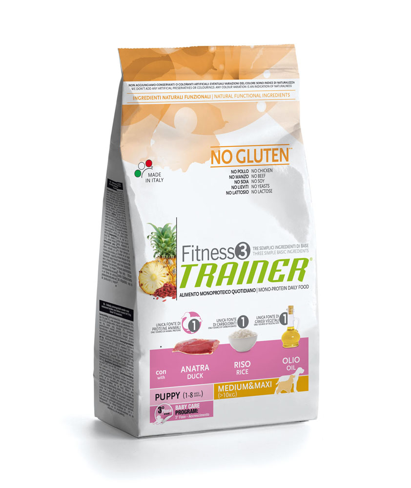 Image сухой корм для собак Trainer Fitness3 No Gluten Puppy Medium&Maxi Duck and rice dry 12,5 кг