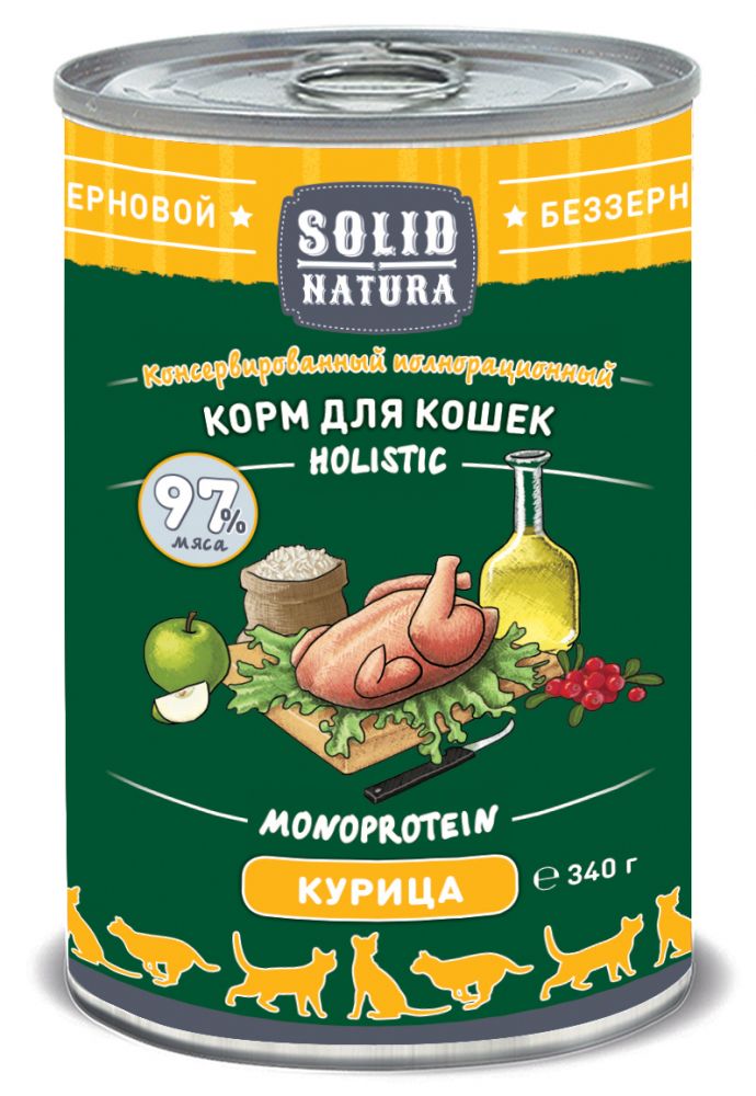 Image влажный корм для кошек Solid Natura Holistic Курица 0,34 кг