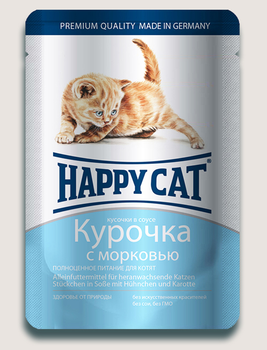 Image влажный корм для кошек Happy Cat нежные кусочки в соусе для котят пауч курочка 0,1 кг