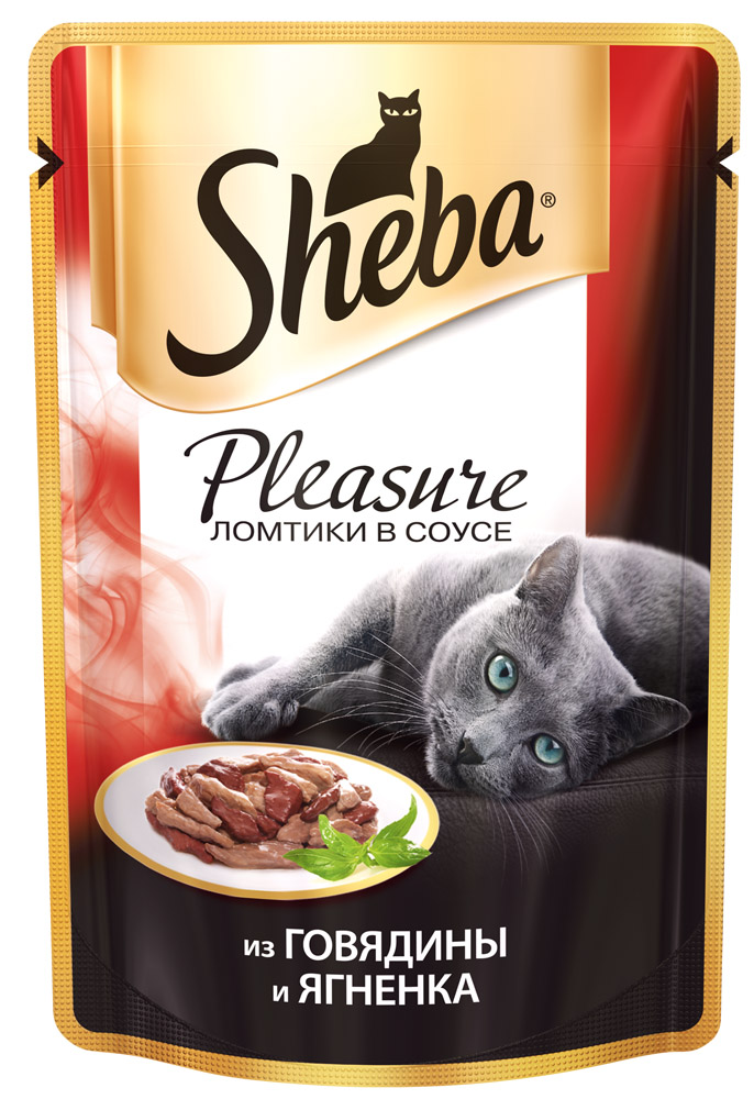 Image влажный корм для кошек Sheba Pleasure говядина с ягненком в соусе пауч 0,085 кг